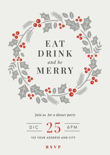 Christmas Party Invitation with wreath frame. vector art illustration