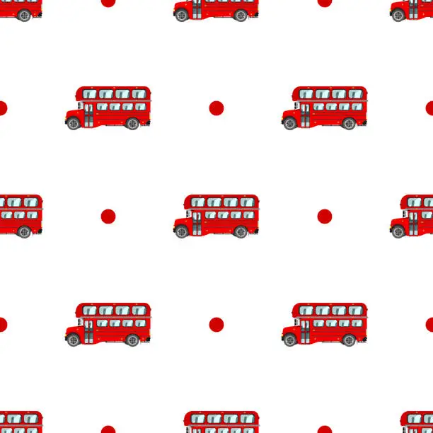 Vector illustration of Vector pattern of english red buses. Pattern of double-decker red buses.