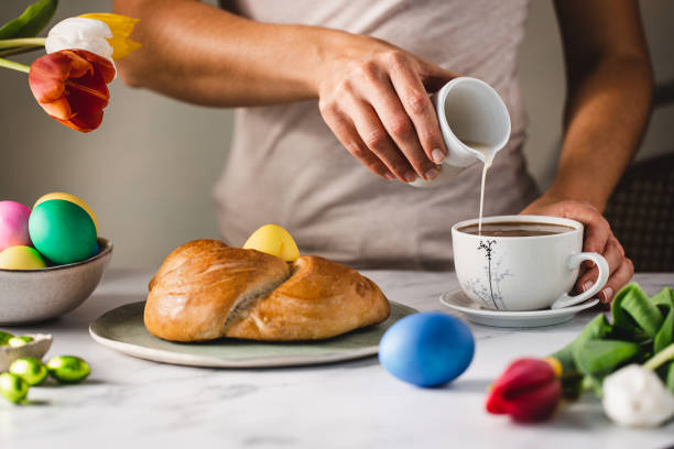 istock Woman serving breakfast on Easter morning 1352848495