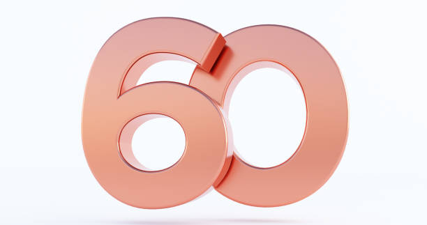 istock bronze number 60 isolated on white background, 3D rendered glossy metallic digit, number sixty 1352851827