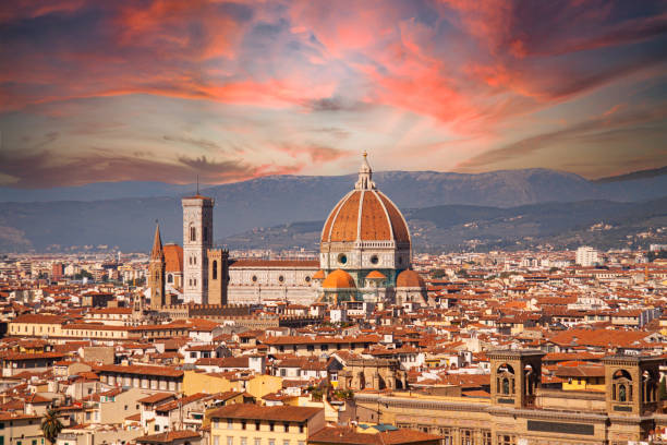 istock Aerial panoramic view of Florence - Firenze with famous dome. 1352852567