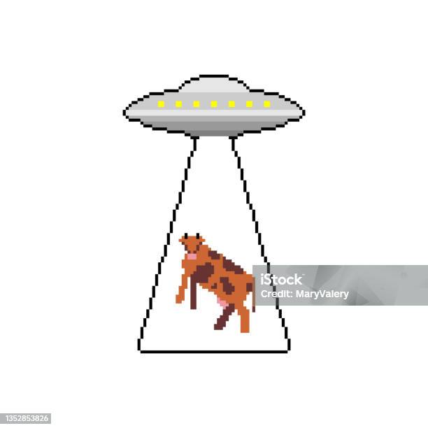 Ufo Steals Cow Pixel Art Pixelated Alien Flying Saucer And Cows 8 Bit  Concept Of Extraterrestrial Civilizations And Experiments On Another Planet  Stock Illustration - Download Image Now - iStock