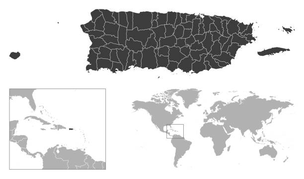 プエルトリコ - 世界地図上の詳細な国の概要と場所。 - puerto rico map vector road点のイラスト素材／クリップアート素材／マンガ素材／アイコン素材