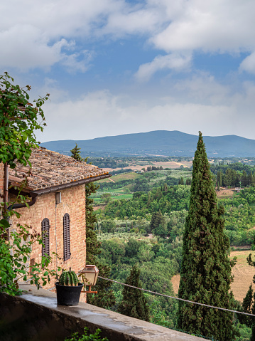 Rural Landscape seen from the Heights of the Medieval Town of the Medieval Tuscan Town of San Gimignano - Italy.
