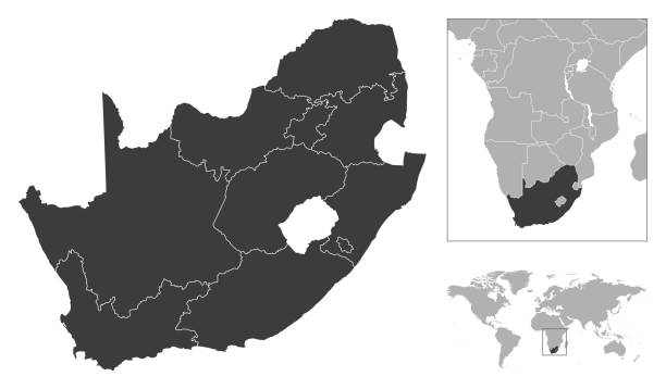 South Africa - detailed country outline and location on world map. South Africa - detailed country outline and location on world map. Vector illustration south africa cape town stock illustrations