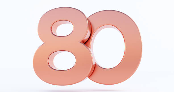 istock bronze number 80 isolated on white background, 3D rendered glossy metallic digit, number eighty 1352855197