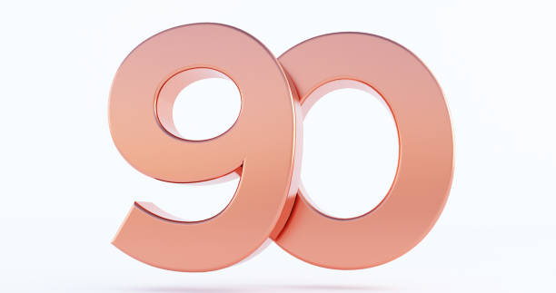 bronze number 90 isolated on white background, 3D rendered glossy metallic digit, number ninety