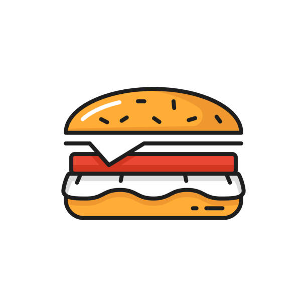 illustrations, cliparts, dessins animés et icônes de cheeseburger fastfood snack isolé savoureux burger - white food and drink industry hamburger cheeseburger