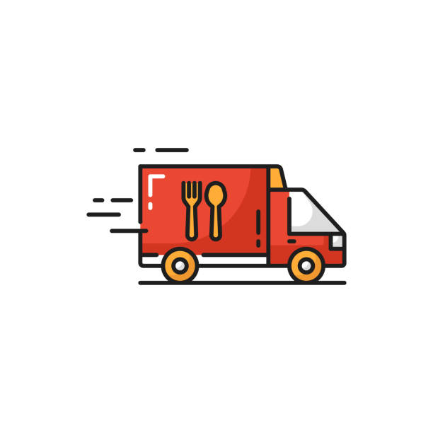istock Food delivery truck van isolated flat cartoon icon 1352858009