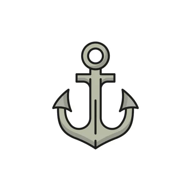 Vector illustration of Naval anchor nautical equipment, maritime sign