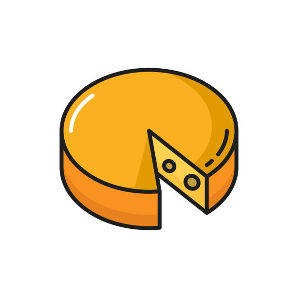 ilustrações de stock, clip art, desenhos animados e ícones de swiss cheese round wheel isolated flat line icon - cheese wheel cheese cheddar wheel