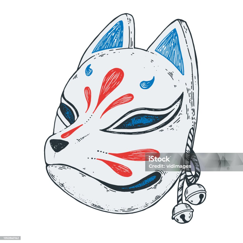 Kitsune Mặt Nạ Vẽ Tay Vẽ Vector Minh Họa Quỷ Truyền Thống Nhật Bản ...