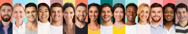 istock Creative Collage With Smiling Multiethnic People Faces Over Colorful Backgrounds 1352860275