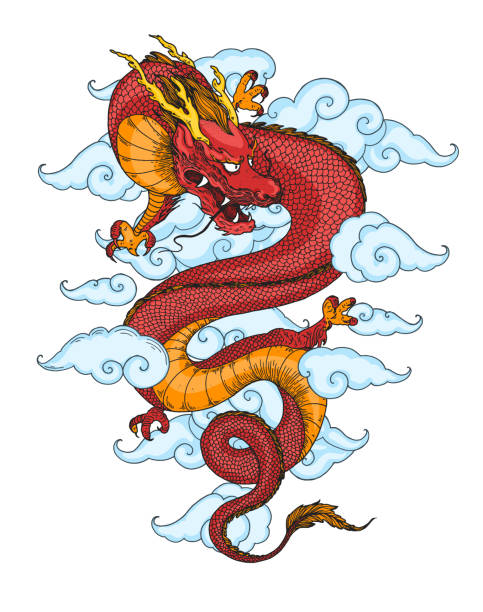 Chinese Red Dragon With Clouds Hand Drawn Vector Illustration Tattoo Print  Hand Drawn Sketch Illustration For Tshirt Print Fabric And Other Uses Stock  Illustration - Download Image Now - iStock