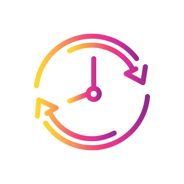 Vector illustration of Clock with arrows in both directions in gradient colors.