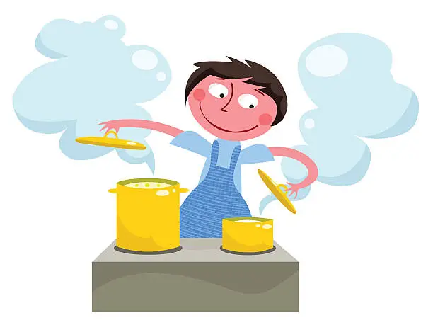 Vector illustration of Girl cooking