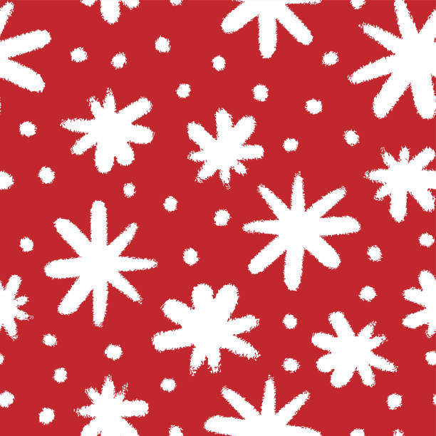 illustrazioni stock, clip art, cartoni animati e icone di tendenza di fiocchi di neve di inchiostro bianco isolati su sfondo rosso. simpatico modello monocromatico natalizio senza cuciture. illustrazione grafica semplice e piatta disegnata a mano. trama. - ice grunge winter backgrounds