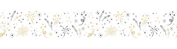 ilustrações de stock, clip art, desenhos animados e ícones de fun hand drawn doodle fireworks, seamless pattern, great for textiles, wrapping, banner, wallpapers - vector design - fireworks