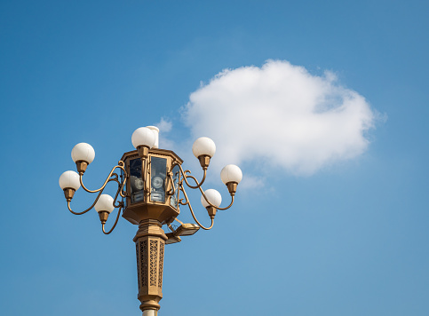 Uniquely shaped street lights on Chang'an Street in Beijing