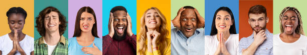 istock Set Of Diverse Multiethnic People Expressing Different Emotions Over Colorful Backgrounds 1352866609