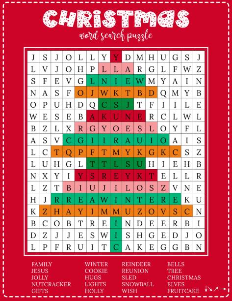 istock Christmas word search puzzle. Printable worksheet about winter holidays. Educational crossword game for children and adults. 1352867528