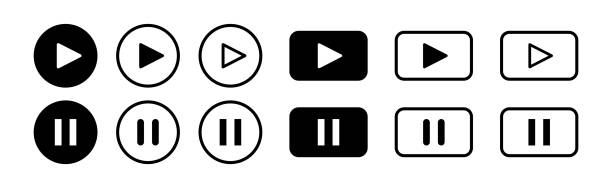 一時停止ボタンアイコンのコレクションを再生します。ミュージックビデオの再生と一時停止ボタン要素。ストックベクトル - pause button点のイラスト素材／クリップアート素材／マンガ素材／アイコン素材
