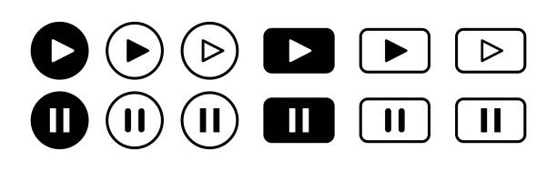 odtwórz kolekcję ikon przycisków pauzy. elementy przycisku odtwarzania i wstrzymywania teledysków. wektor stockowy - pause button stock illustrations