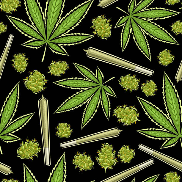stockillustraties, clipart, cartoons en iconen met vector marijuana seamless pattern - marihuana gedroogde cannabis