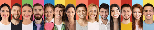 istock Creative Collage With Multiple Happy Human Portraits Over Colorful Backgrounds 1352869016