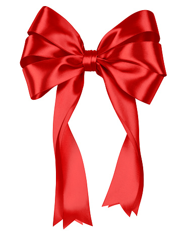 Red ribbon bow isolated on white background, clipping path, full depth of field