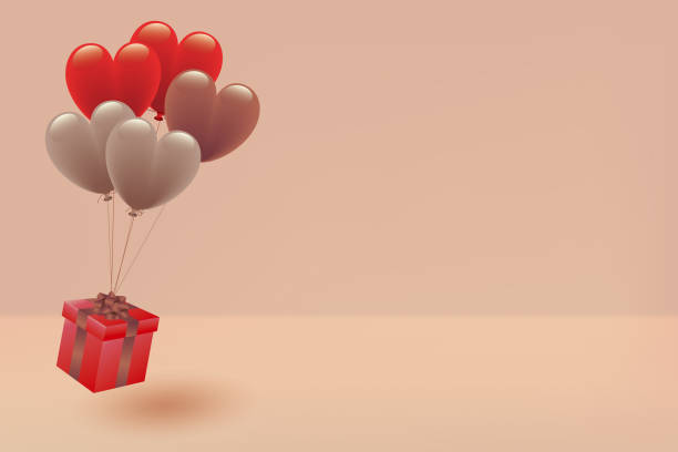 istock Illustration of dull color heart balloons and gift box 1352879833