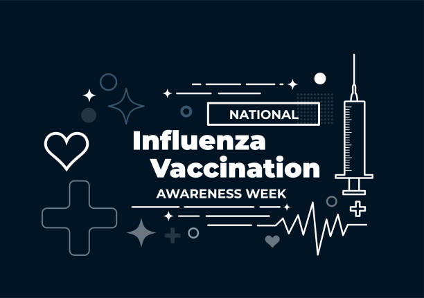 National Influenza Vaccination Week. Vector illustration on dark blue National Influenza Vaccination Week. Vector illustration on dark blue background flu virus stock illustrations