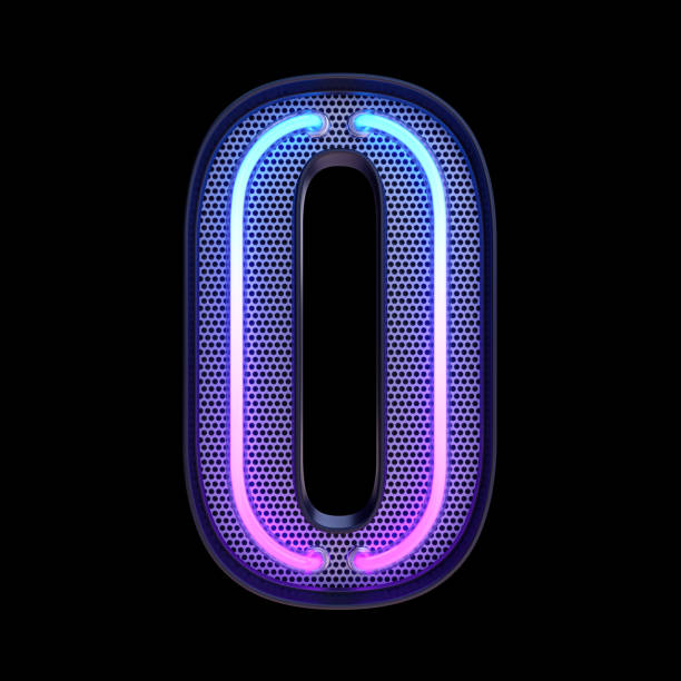 Number 0 with glowing neon lighting on black background. 3d render. Digitally generated image.