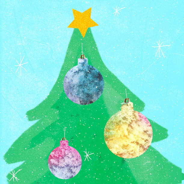 istock Creative image of drawn Christmas tree with colorful decorations isolated over green background 1352882796
