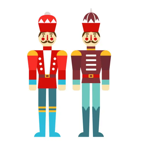 Vector illustration of Tin Soldiers Christmas Wooden Toys in Flat