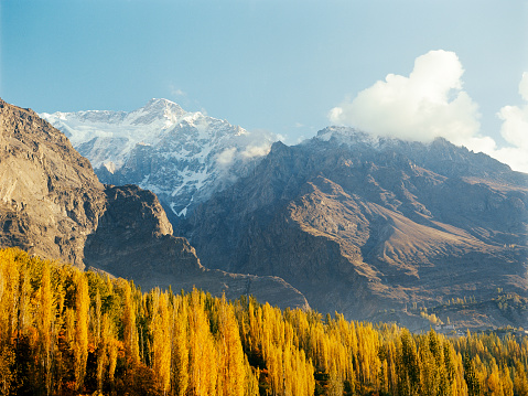 Scenic view of snowcapped  European Alps in autumn