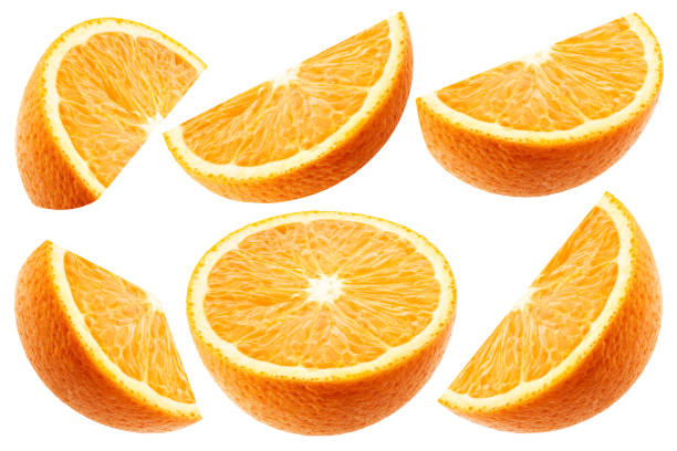 orange fruit isolated on white background - een stuk taart stockfoto's en -beelden