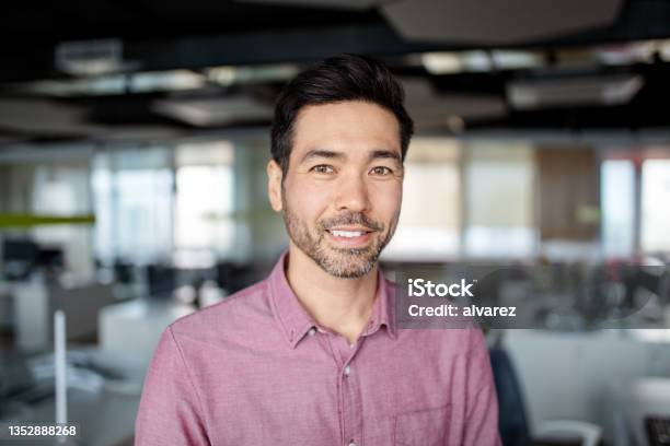 Closeup Portrait Of Japanese Mature Businessman In The Office Stock Photo - Download Image Now