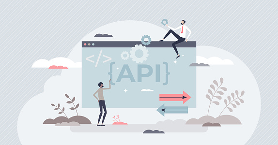 api - application programming interface concept with... Api As Application Programming Interface And Integration Tiny Person ...