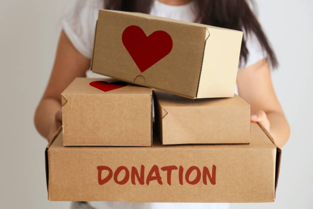 Female hands holding donation box