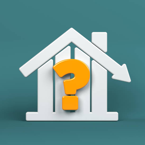 istock Orange-colored question mark symbol and white-colored house icon. 1352893805