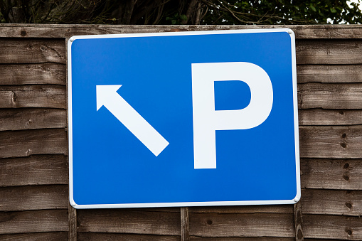 Close-up of a Parking sign in a car park in the United Kingdom.