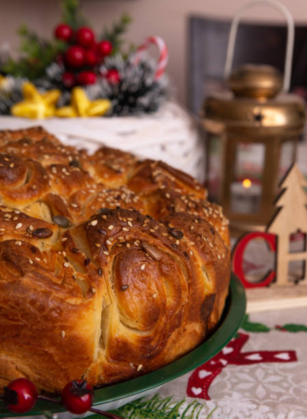 istock Christmas bread on the decorated holiday table 1352895800