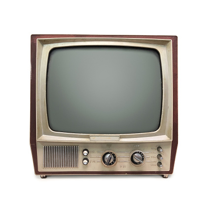 Close-up of retro style Tv isolated on white background. Clipping paths included (inner and outer edges).