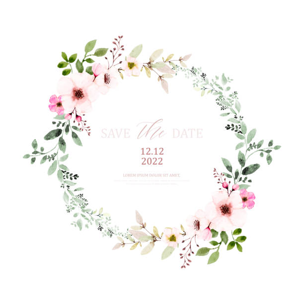 ilustrações de stock, clip art, desenhos animados e ícones de watercolor wreath design with pink flowers and leaves - arranjo de flores