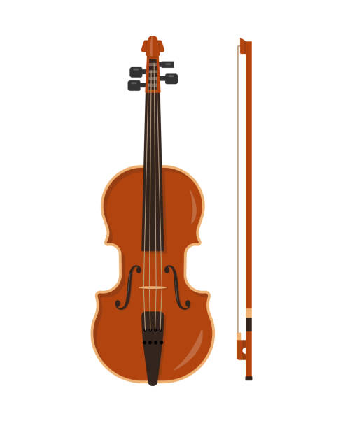 illustrations, cliparts, dessins animés et icônes de violon classique en bois avec archet isolé. icône d’instrument de musique à cordes. - cello musical instrument classical music music