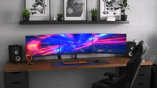 istock Games room with a cyber gamer computer. 3d render of neon lighting 1352902799