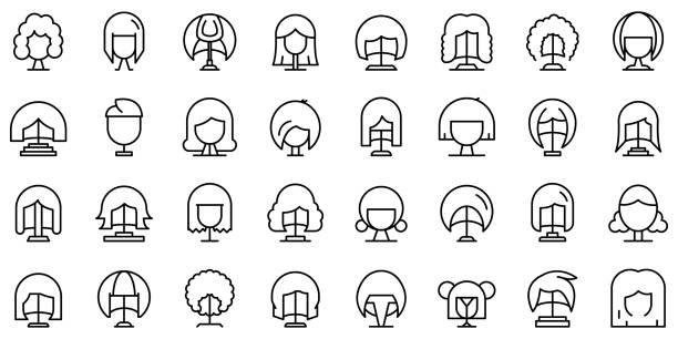 Wig icon, outline style Wig icon. Outline wig vector icon for web design isolated on white background wig stock illustrations