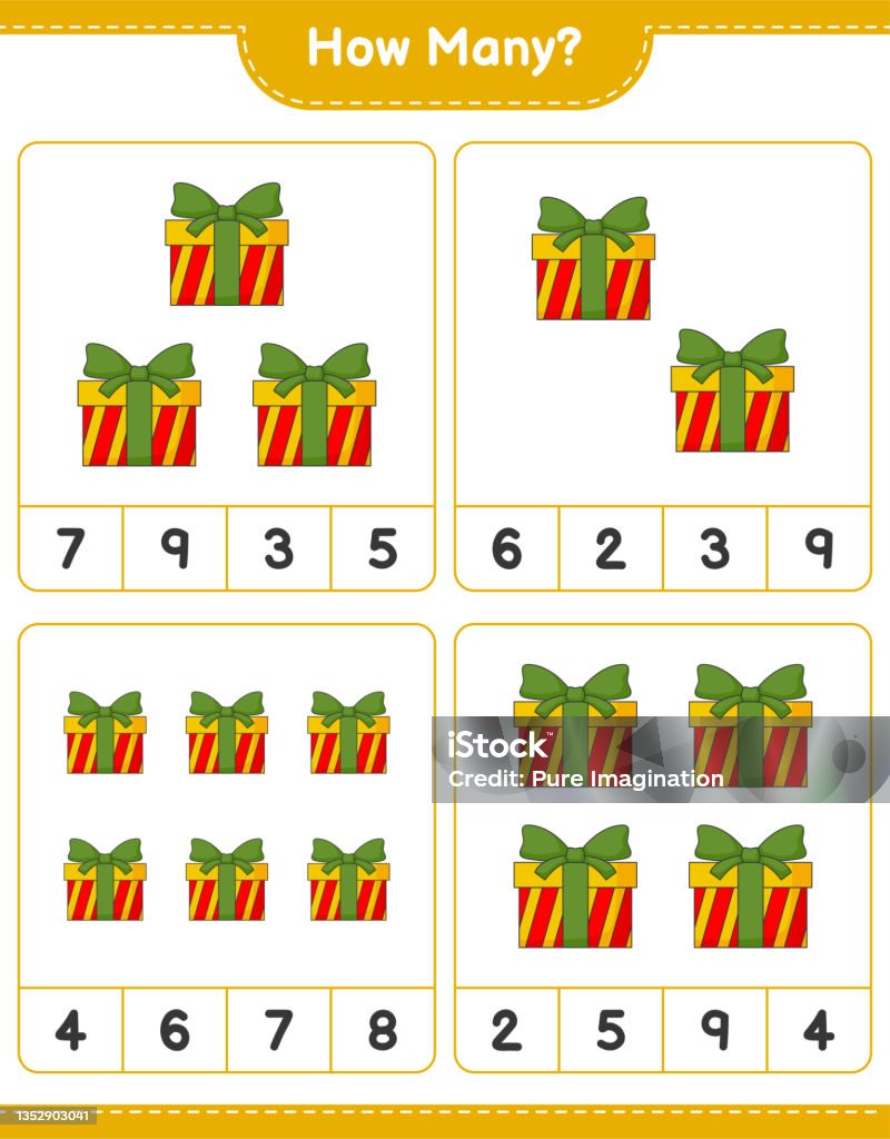 How Many Boxes Math Game Counting Game How Many Gift Box Educational Children Game Printable ...