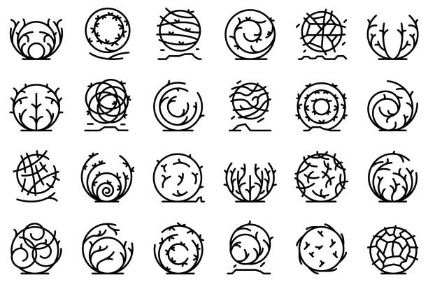 Tumbleweed icons set outline vector. Western dead Tumbleweed icons set outline vector. Western dead. Weed ball weeding stock illustrations